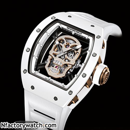 理查德·米勒Richard Mille RM 052 白色鑲鑽骷髅 德國進口頂級 316L不鏽鋼錶殼 骷髅頭面盤-rhid-117991