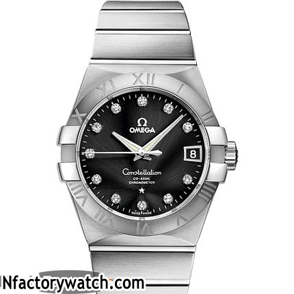 歐米茄Omega constellation 星座系列 123.10.38.21.51.001 黑色錶帶實心精鋼 316L不鏽鋼錶圈-rhid-118042