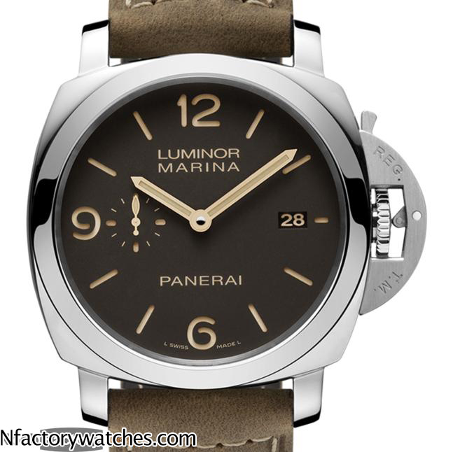 沛納海 panerai LUMINOR MARINA 1950 3 DAYS AUTOMATIC ACCIAIO Pam00608 pam608 超級夜光錶帶棕色瘋馬皮 316L不鏽鋼錶圈-rhid-118087