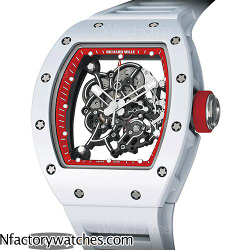 理查德·米勒Richard Mille RM 055 白紅款商品 骷髅錶盤 白色膠帶錶帶 藍寶石水晶玻璃 -rhid-118126
