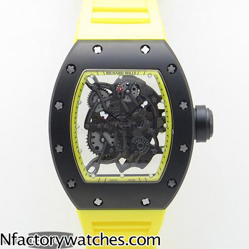 理查德·米勒Richard Mille RM 055 黑黃款 日本MIYOTA 6T51自動上鏈機芯 316L不鏽鋼 藍寶石水晶玻璃-rhid-118131