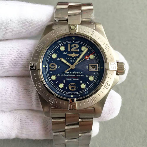 百年靈 breitling 超級海洋鋼魚系列三針藍面 藍寶石鏡面 316L精鋼錶殼 搭載2824機芯-rhid-112