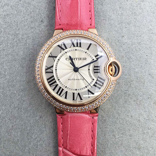 卡地亞 Cartier 玫金帶鉆圈中號 藍寶石玻璃 316 精鋼36mm  JF出品-rhid-110920