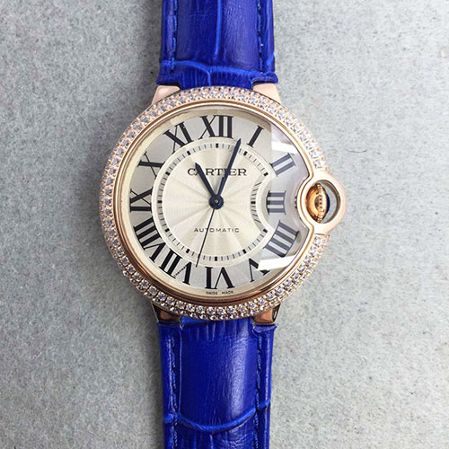 卡地亞 Cartier 玫金帶鉆圈中號 316精鋼錶殼 36mm JF出品-rhid-110926