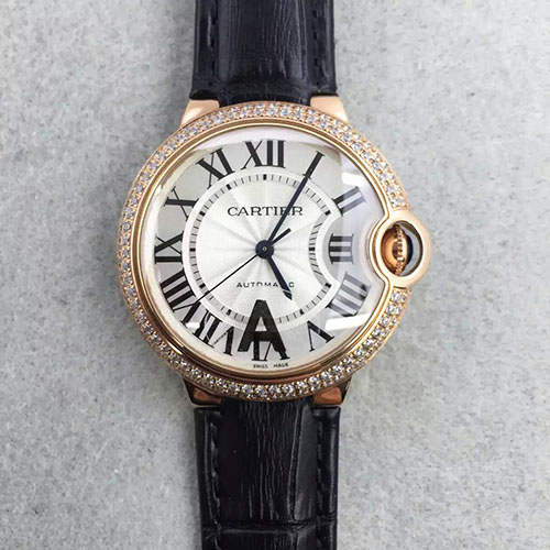 卡地亞 Cartier 玫金帶鉆圈中號 藍寶石玻璃 316精鋼錶殼 JF出品-rhid-110927