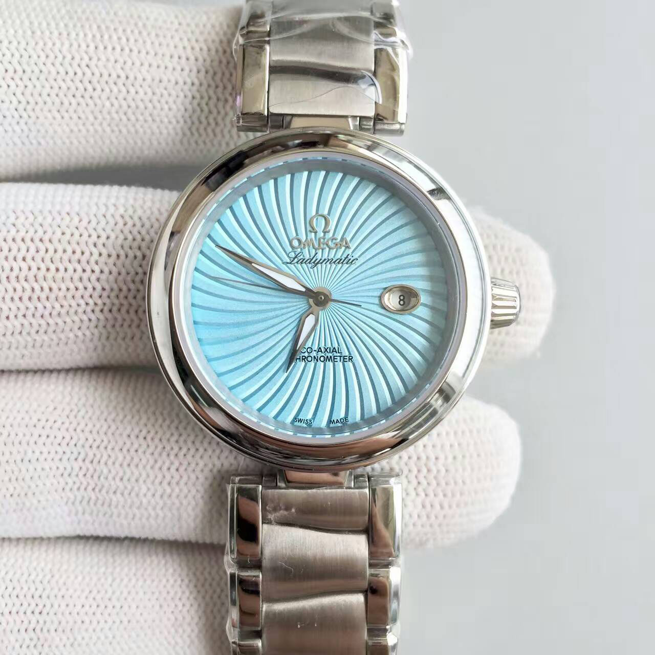 欧米茄 碟飞鸟巢系列女士机械腕錶 彩色贝母錶盘 蓝宝石镜面-rhid-111197