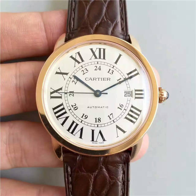 CARTIER 卡地亞 倫敦SOLO系列男款 噴砂日曆 A8出品 真鳄魚皮錶帶-rhid-111256