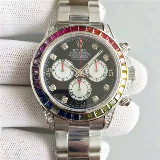 勞力士Rolex DAYTONA迪通那 彩虹圈鑽 藍寶石玻璃鏡面-rhid-111369