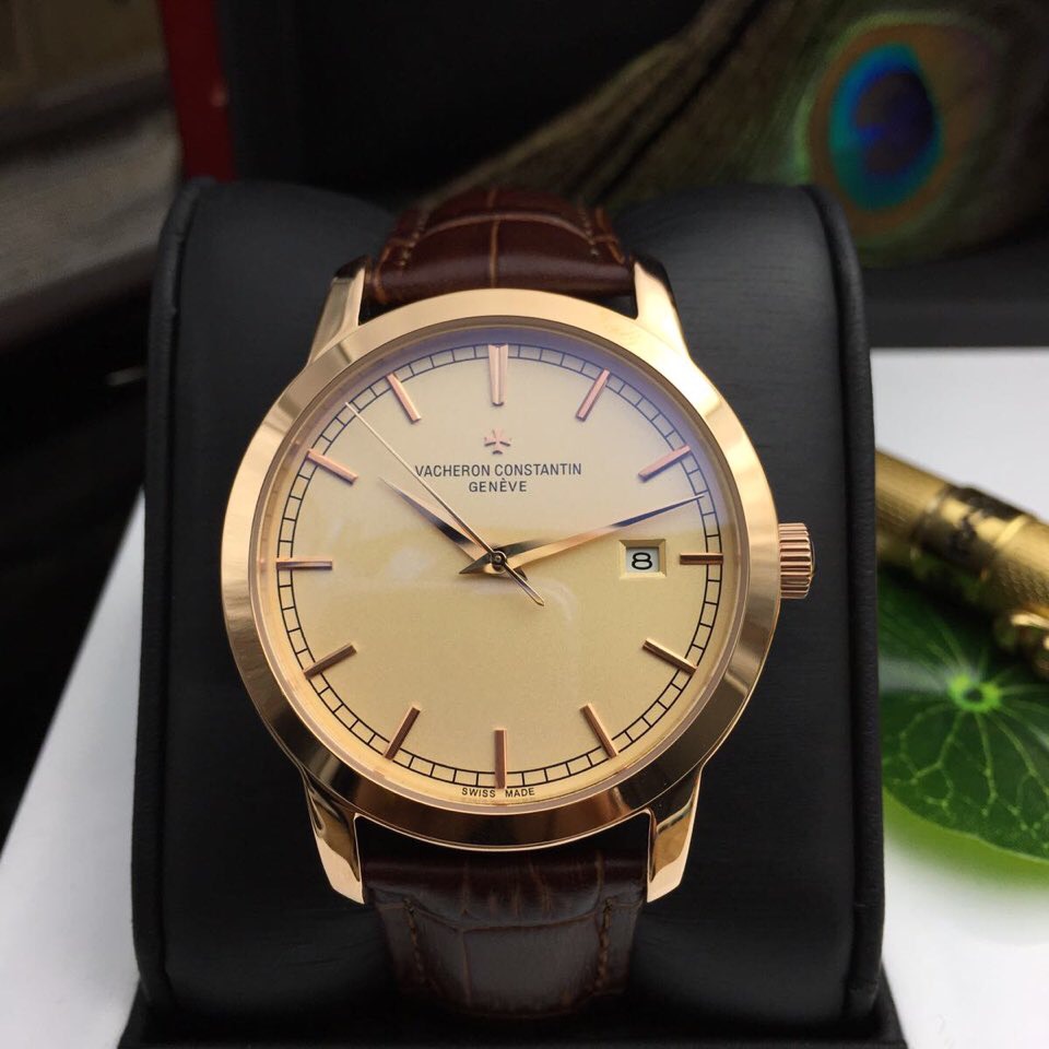 VACHERON CONSTANTIN 江詩丹頓 男士精品3針機械腕錶 金色錶盤-rhid-116718