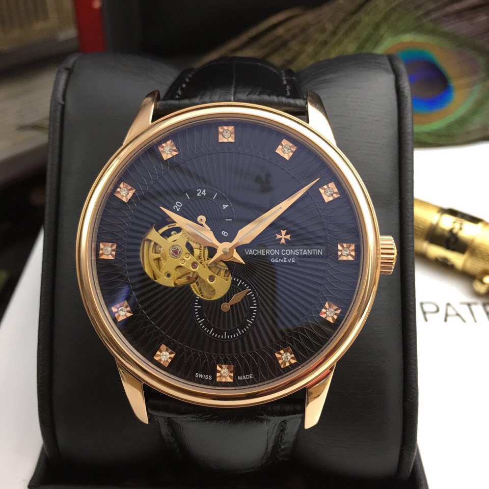 江诗丹顿 男士精品腕錶 真牛皮錶帶 黑色錶盤-rhid-116747