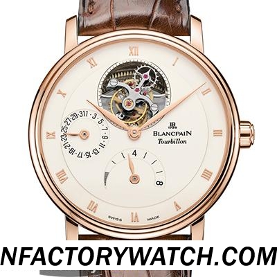 寶珀Blancpain Villeret系列 6025-3642-55B 陀飛輪 316不鏽鋼PVD錶殼 電鍍玫瑰金 黑色皮帶-rhid-117806