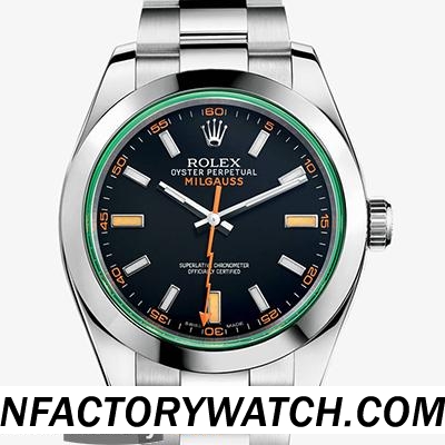 勞力士Rolex MILGAUSS 116400GV 綠玻璃 藍寶石水晶 抗反光水晶 316F不鏽鋼手鏈-rhid-117666