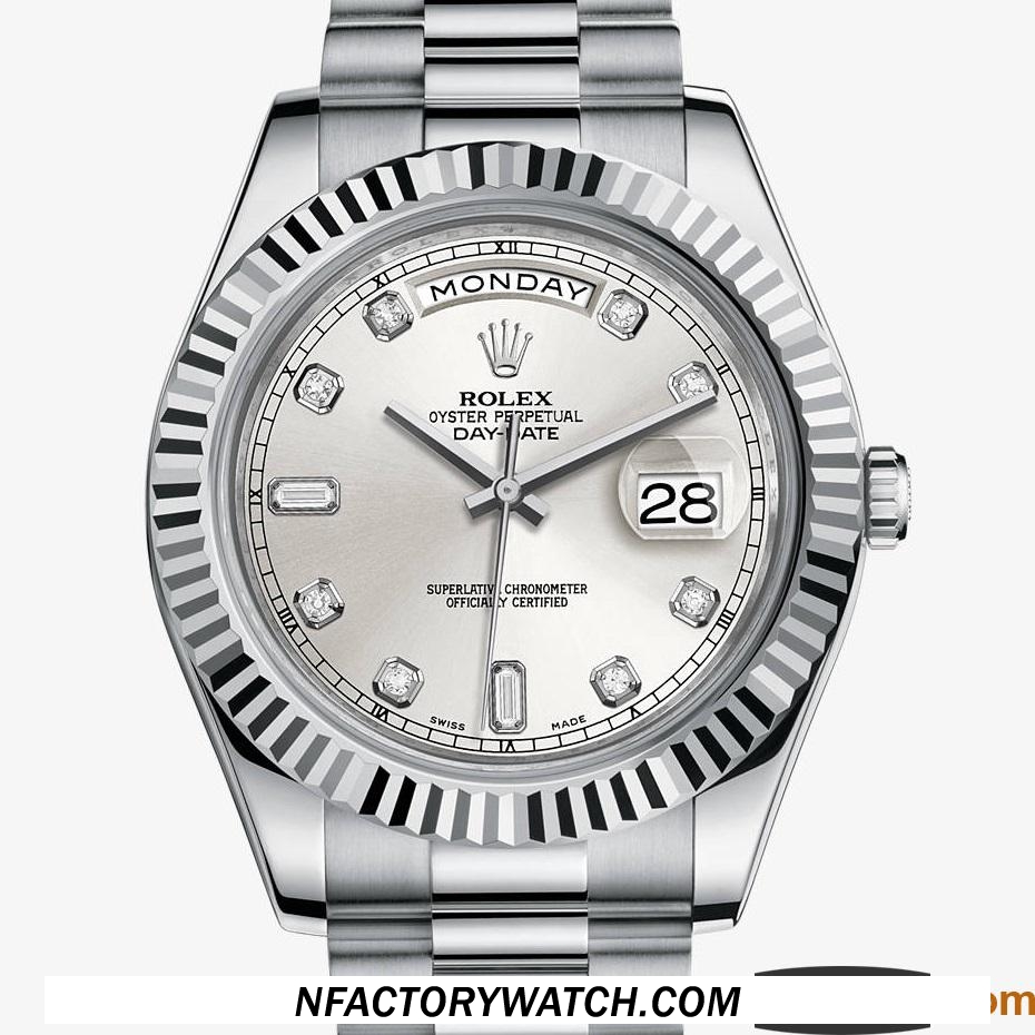 勞力士Rolex星期日曆型II M218239-0006 16F不鏽鋼 旋入式背及錶冠 銀盤鑲鑽-rhid-117683